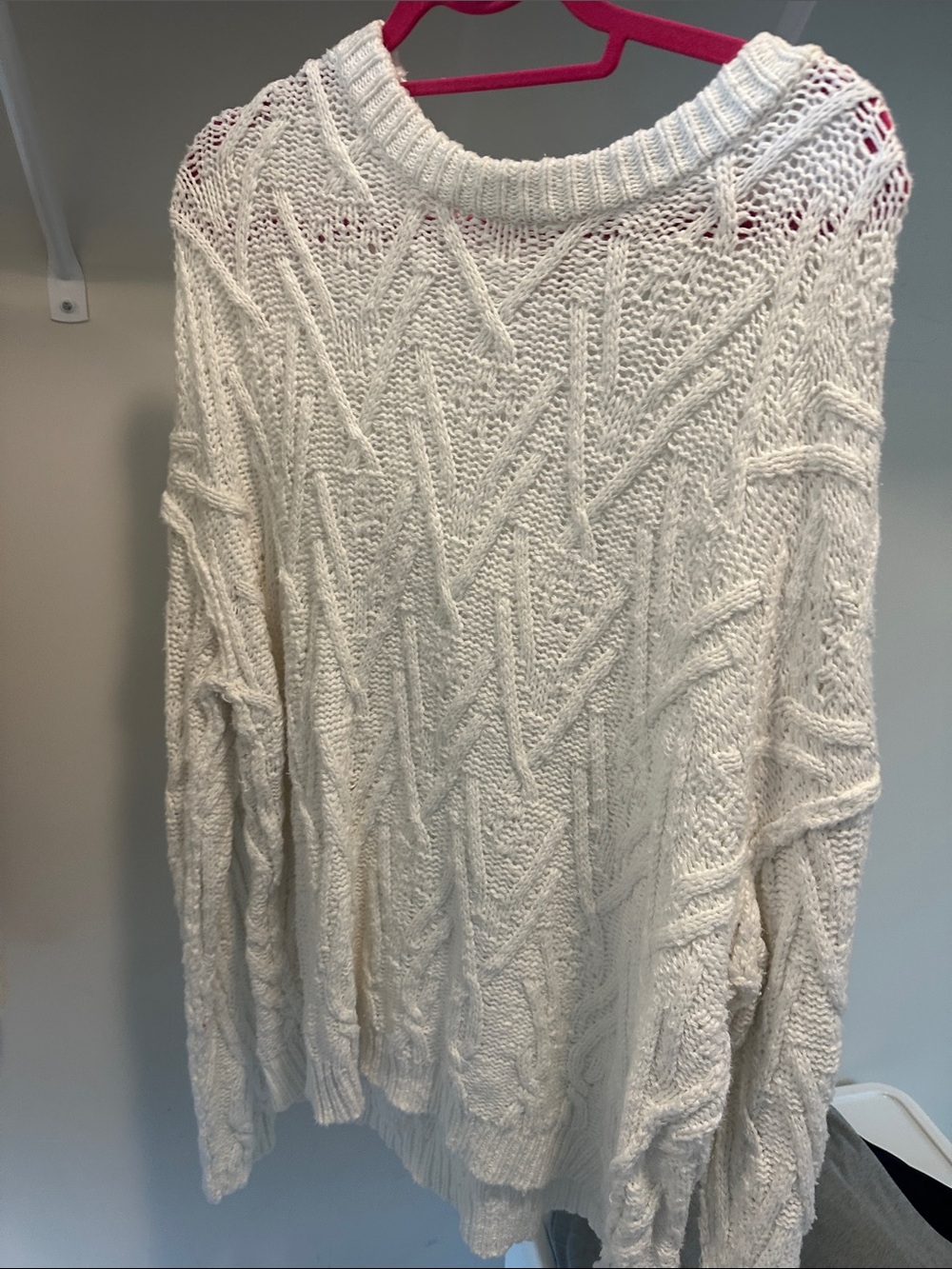 Free People Cream Cable Knit Crew Sweater